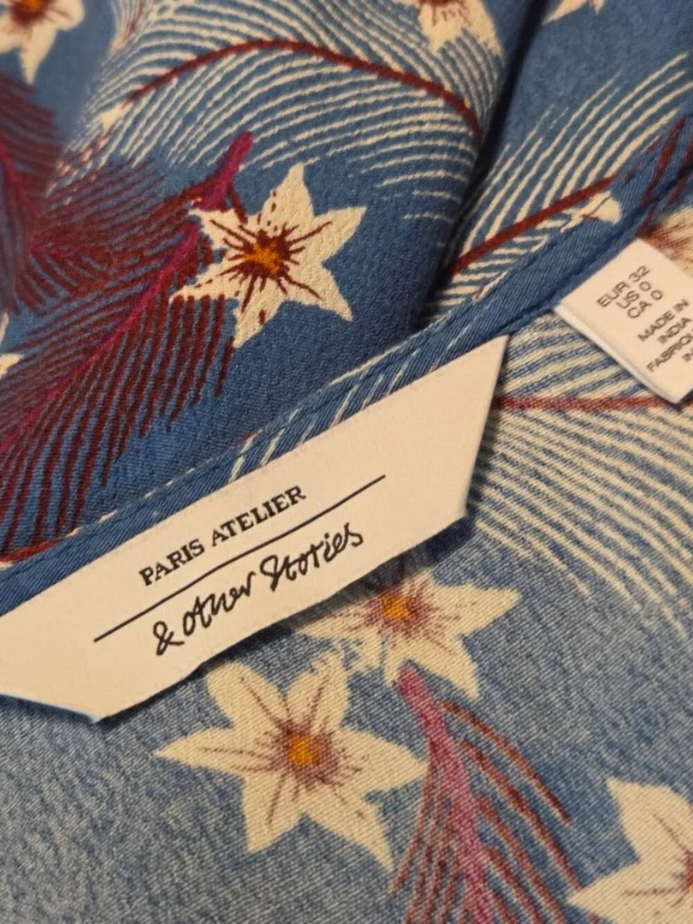 & Other Stories Paris Atelier Floral Feather Blue Faux Wrap Dress - Size 0 - Picture 9 of 11